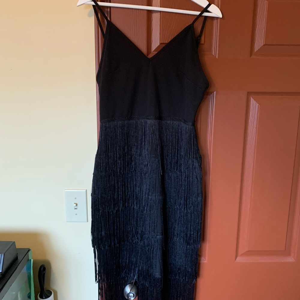 Black Midi Dress with Fringe